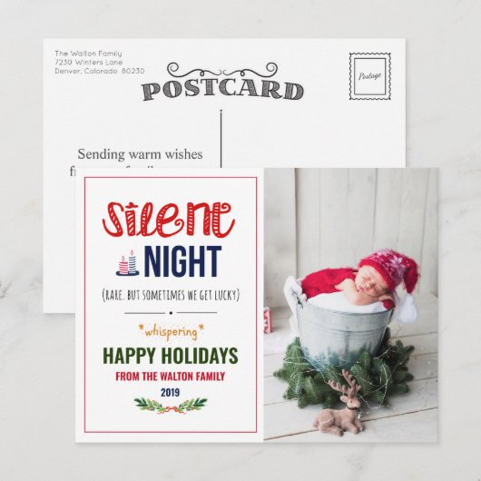 Stille Nacht Kerstvakantie Foto Briefkaart (Voorkant / Achterkant)
