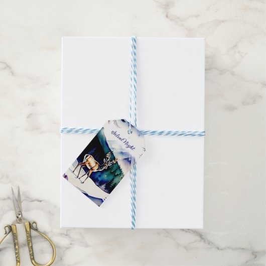 Stille nacht met herten vakantie cadeaulabel (Met Touw)