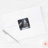 Stille Nacht - Mooie Paard en Kerstman Kerstmis Vierkante Sticker (Envelop)