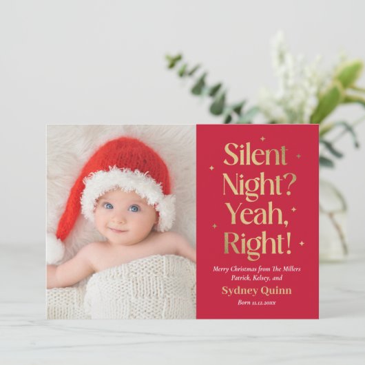 Stille Nacht Nieuwe Baby Grappige Kerstkaart (Staand voorkant)