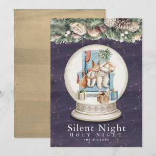 Stille Nacht Slapen Dieren Sneeuw Grobe Feestdagenkaart