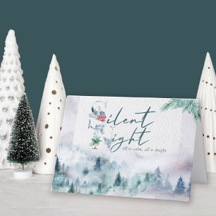 Stille Nacht Watercolor Mistige Dennenbos Feestdagen Kaart