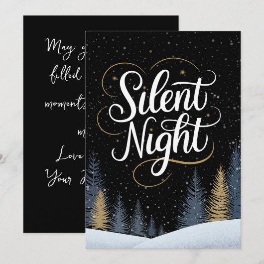 Stille Nacht Zwart en Goud Niet-Denominationeel Feestdagenkaart (Voorkant / Achterkant)