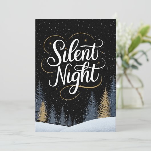 Stille Nacht Zwart en Goud Niet-Denominationeel Feestdagenkaart (Staand voorkant)