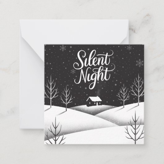 Stille Nacht Zwart-Wit Mini Kerst Kaart Notitiekaartje (Voorkant)