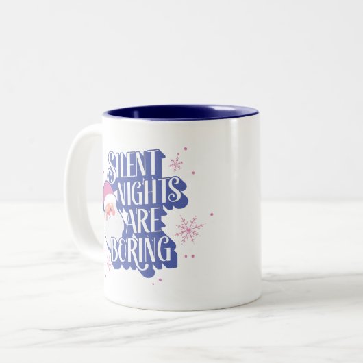 Stille nachten zijn saai grappig knipogen Santa Em Tweekleurige Koffiemok (Voorkant links)