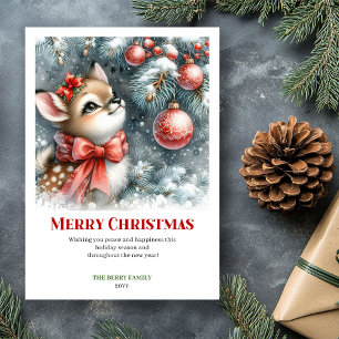 Stille Sneeuwige Ree Watercolor Kerstgroet Feestdagenkaart