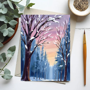 Stille Sneeuwval Winter Woud Watercolor Schilderij Briefkaart