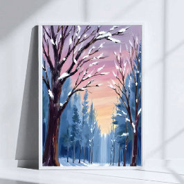 Stille Sneeuwval Winter Woud Waterverfschilderij Poster
