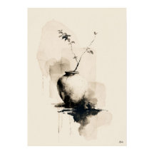 Stille Vaas Japanse Minimalistische Sumi-Inkt Muur