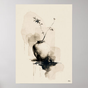 Stille Vaas Japanse Minimalistische Sumi-Inkt Muur Poster