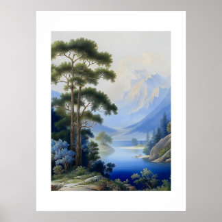 Stille vallei onder de blauwe toppen poster