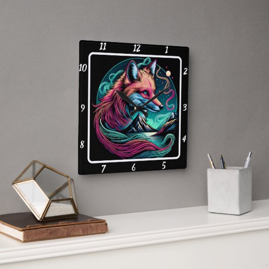 Stille vos boven de toppen vierkante klok (Kantoor)