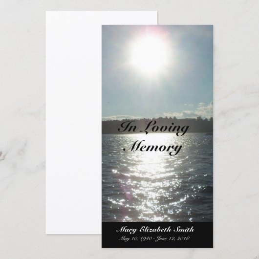 "Stille wateren" herdenkingskaarten (Voorkant / Achterkant)