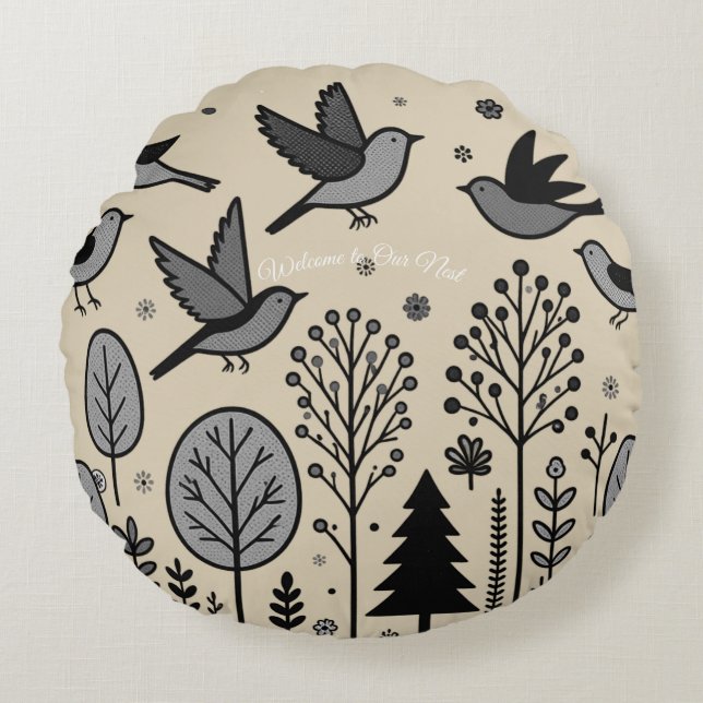 Stille Weide Vogels Rond Kussen (Voorkant)