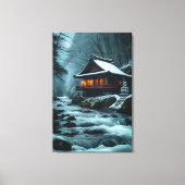 Stille Winter: Stille Tempel aan de Winterrivier Canvas Afdruk (Voorkant)