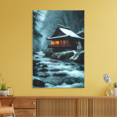 Stille Winter: Stille Tempel aan de Winterrivier Canvas Afdruk (Insitu (Woonkamer))