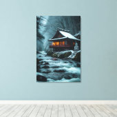 Stille Winter: Stille Tempel aan de Winterrivier Canvas Afdruk (Insitu (Houten vloer))