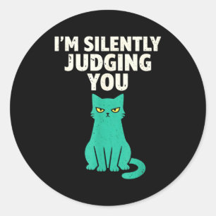 Stilletjes grappige sarcastische kat humor man aan ronde sticker