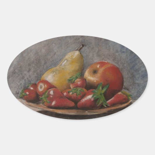  stilleven-aardbeien fruitland ovale sticker (Voorkant)