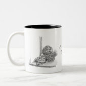 Stilleven afbeelding van schelpen en steentjes chi tweekleurige koffiemok (Links)