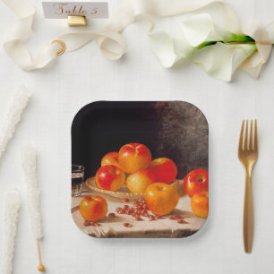Stilleven, appels en kastanjes papieren bordje