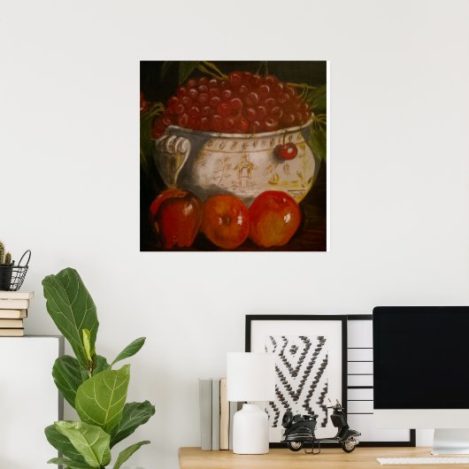 Stilleven Apple Cherry Fruit Bowl Poster (Thuiskantoor)