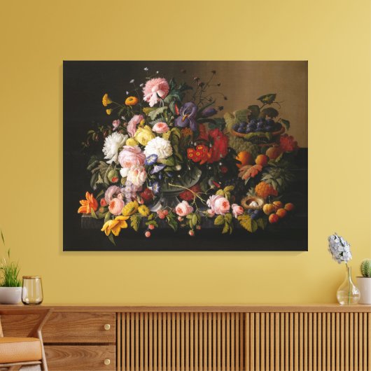 Stilleven: Bloemen en fruit van Severin Roesen Canvas Afdruk (Insitu (Woonkamer))