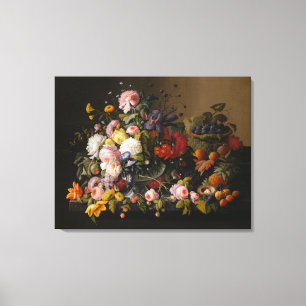 Stilleven: Bloemen en fruit van Severin Roesen Canvas Afdruk