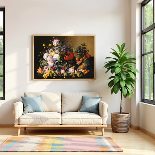 Stilleven bloemen en fruit van Severin Roesen Poster