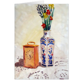 Stilleven bloemen en klok