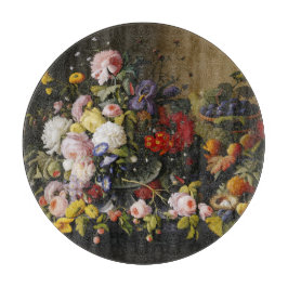  stilleven bloemen en vruchten snijplank