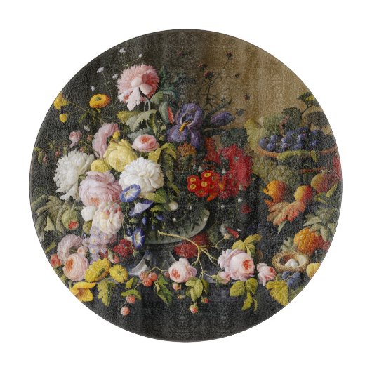  stilleven bloemen en vruchten snijplank (Voorkant)