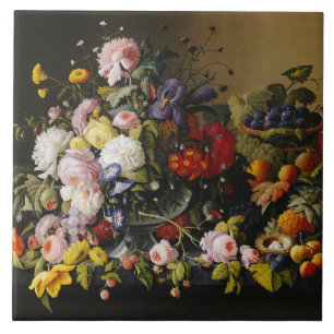  stilleven bloemen en vruchten tegeltje