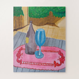 Stilleven - Een fles en een glazen puzzel