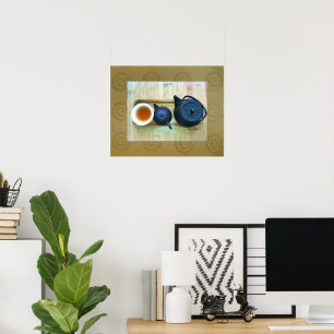 Stilleven foto van theeservies bovenaanzicht poster
