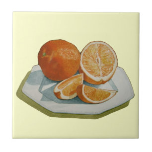 Stilleven fruit gesneden oranje realist kunst tege tegeltje