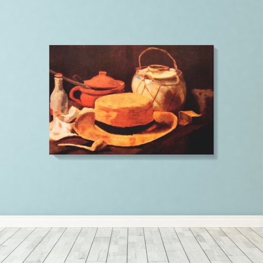 Stilleven Gele Strohoed door Vincent van Gogh Canvas Afdruk (Insitu (Houten vloer))