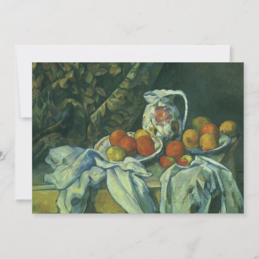 Stilleven, gordijn en kan door Paul Cezanne (Voorkant)