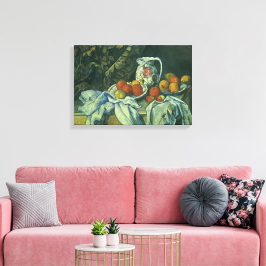 Stilleven, gordijn en kan door Paul Cezanne Canvas Afdruk (Insitu (Woonkamer))