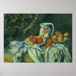 Stilleven, gordijn en kan door Paul Cezanne Poster