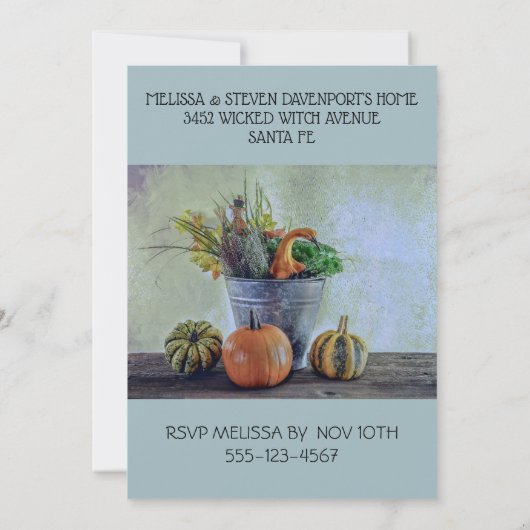 Stilleven herfst met pompoenen, bloemen kaart (Achterkant)