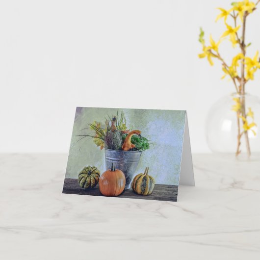 Stilleven herfst met pompoenen, bloemen kaart (Gele Bloem)