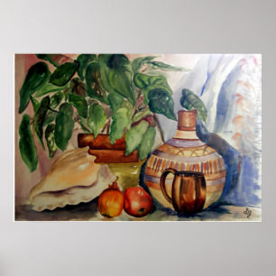 Stilleven in koele pasteltinten poster