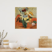 Stilleven Japanse Vaas met Rozen en Anemonen Poster (Keuken)