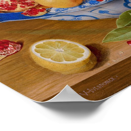 Stilleven kom fruit op tafel poster (Hoek)