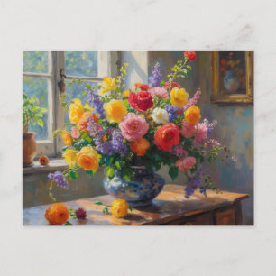 Stilleven Kunst Bloemen in Vaas  Briefkaart