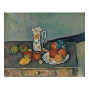 Stilleven, melkkan en fruit op een tafel, Cezanne Perfect Poster