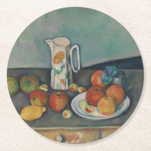 Stilleven, melkkan en fruit op een tafel, Cezanne Ronde Kartonnen Onderzetter