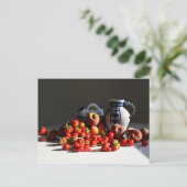 Stilleven met aardbeien, perziken en kersen briefkaart (Staand voorkant)